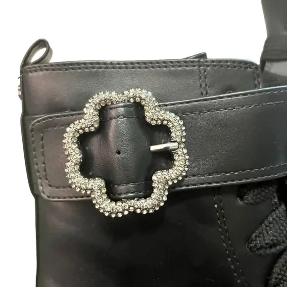 NEW SAM & LIBBY SAMANTHA COMBAT BOOT BLACK WOMENS 9 BLING BUCKLE BOOTIES ANKLE - Picture 4 of 6